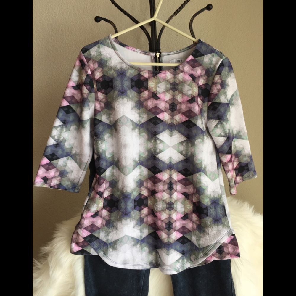 Bar lll geometric 3/4 length sleeve funky shirt